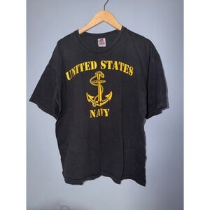 Bayside United States Navy Anchor Graphic T-Shirt Black Mens XL Made in USA